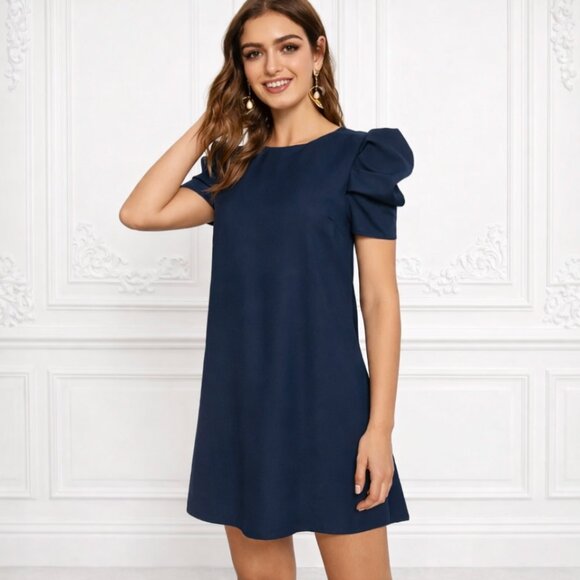 Dresses & Skirts - Medium “Marnie” Puff Sleeve Dress Navy Blue